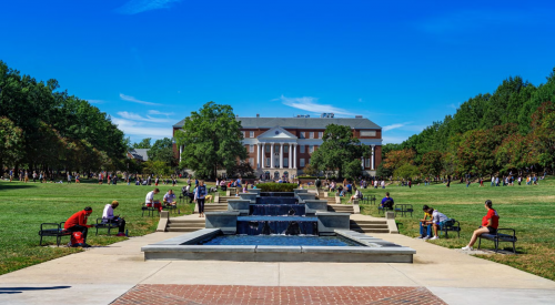 Students sitting on McKeldin mall