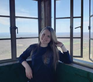 Dani after hiking to the Hanging Rock Raptor Observatory.